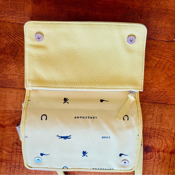 Longchamp Yellow Leather Flap Crossbody Bag Purse Crosshatched 8"W x 5"H x 1.5"D - Picture 8 of 16